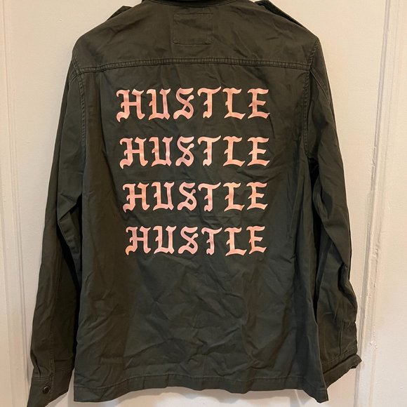 Rare Forever 21 Green "Hustle" Buttoned Up Army Jacket - Men's Medium - Picture 2 of 2
